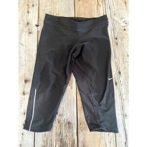 Nike Dri-FIT Women Black Running Capri Leggings Cropped  Size M Zipper Pocket